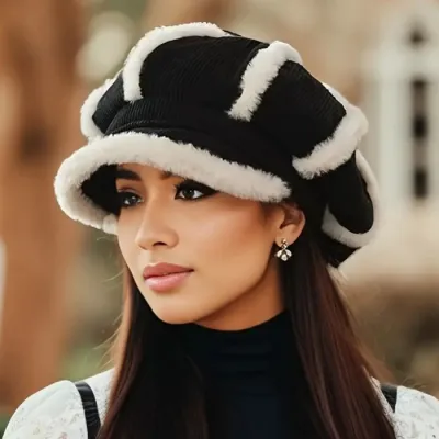 Women Autumn And Winter Plush Beret Thickened Warm Octagonal Cap