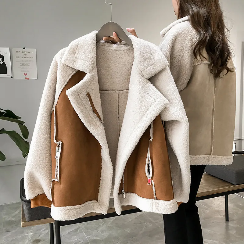 Winter Women Plush Loose Lapel Suede Coat
