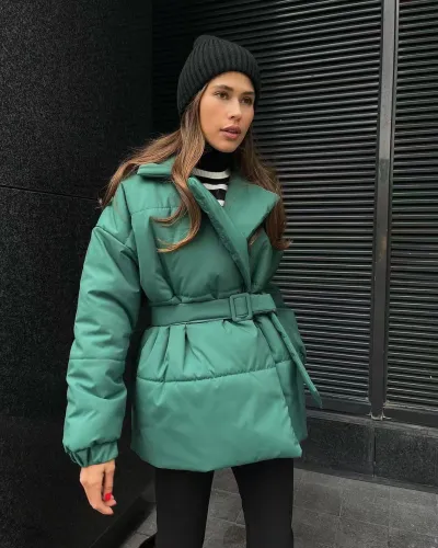 Women Casual Autumn Winter Thickened Solid Color V-Neck Long Sleeve Belted Coat