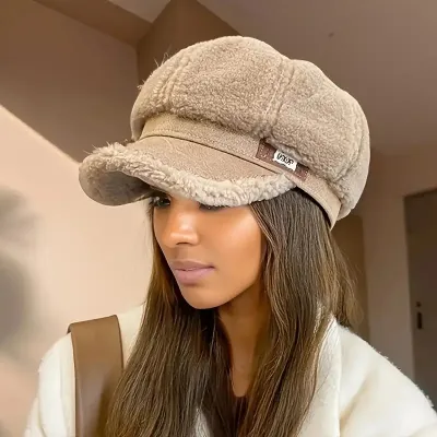 Autumn And Winter Imitation Lamb Fleece Fashion Octagonal Cap Women Plush Beret Hat