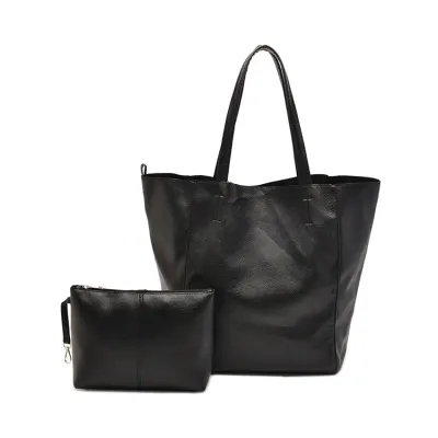 Women Fashion Casual Solid Color Soft Leather Large Capacity Tote Bag Two-Piece Set