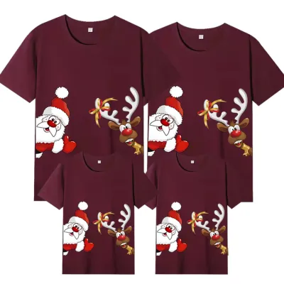 Parent-Child Christmas Red Short Sleeve Cotton T-Shirt