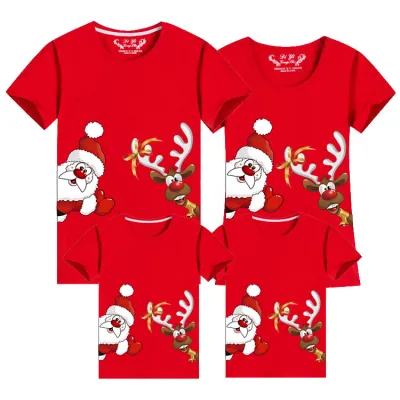 Parent-Child Christmas Red Short Sleeve Cotton T-Shirt