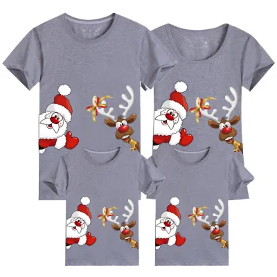 Parent-Child Christmas Red Short Sleeve Cotton T-Shirt