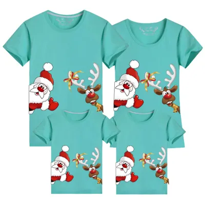 Parent-Child Christmas Red Short Sleeve Cotton T-Shirt