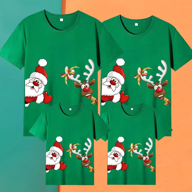 Parent-Child Christmas Red Short Sleeve Cotton T-Shirt