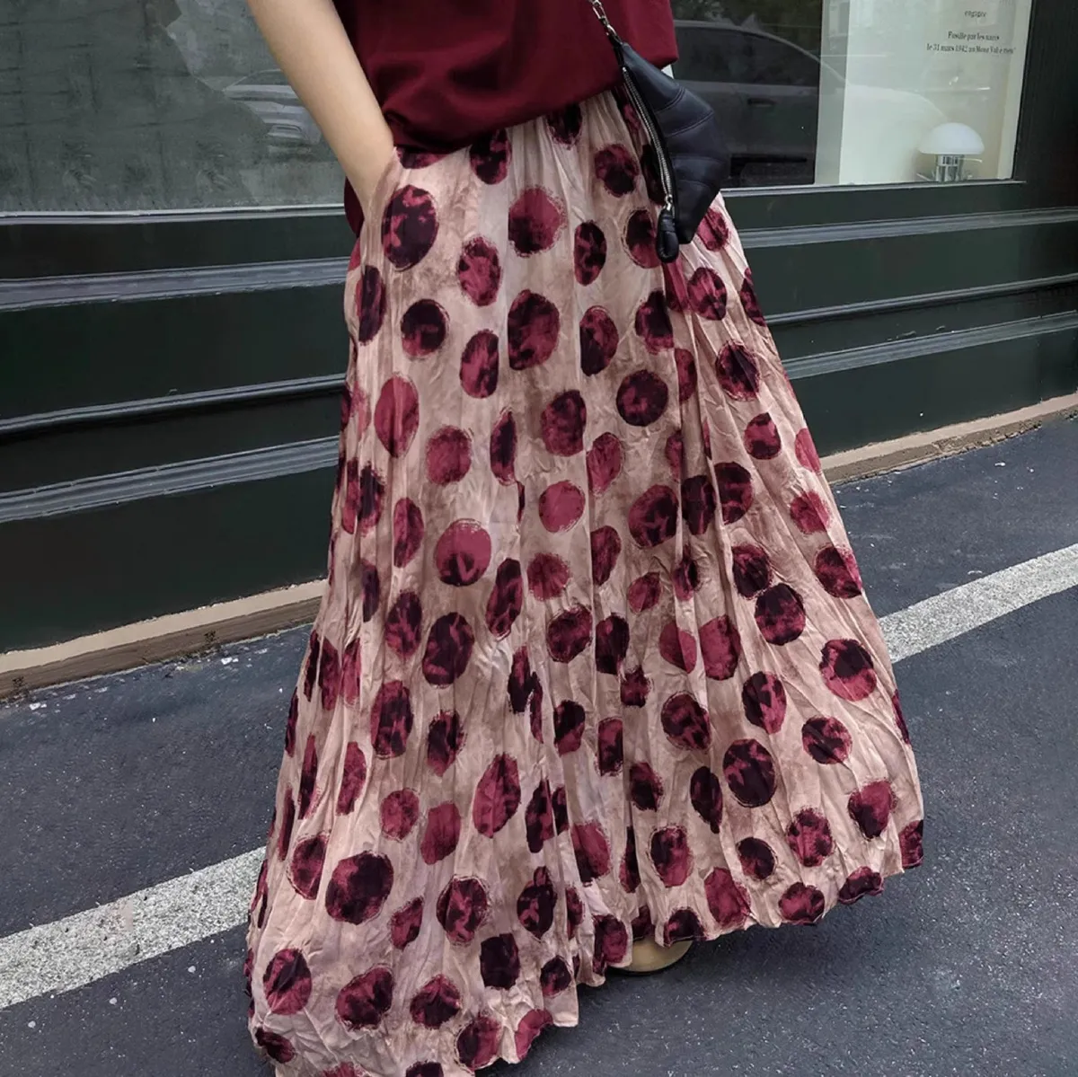 Women Casual Dot Printed Loose A-Line Skirt