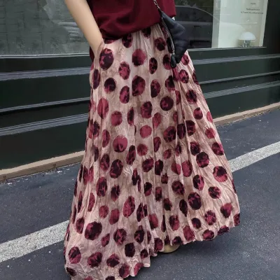 Women Casual Dot Printed Loose A-Line Skirt