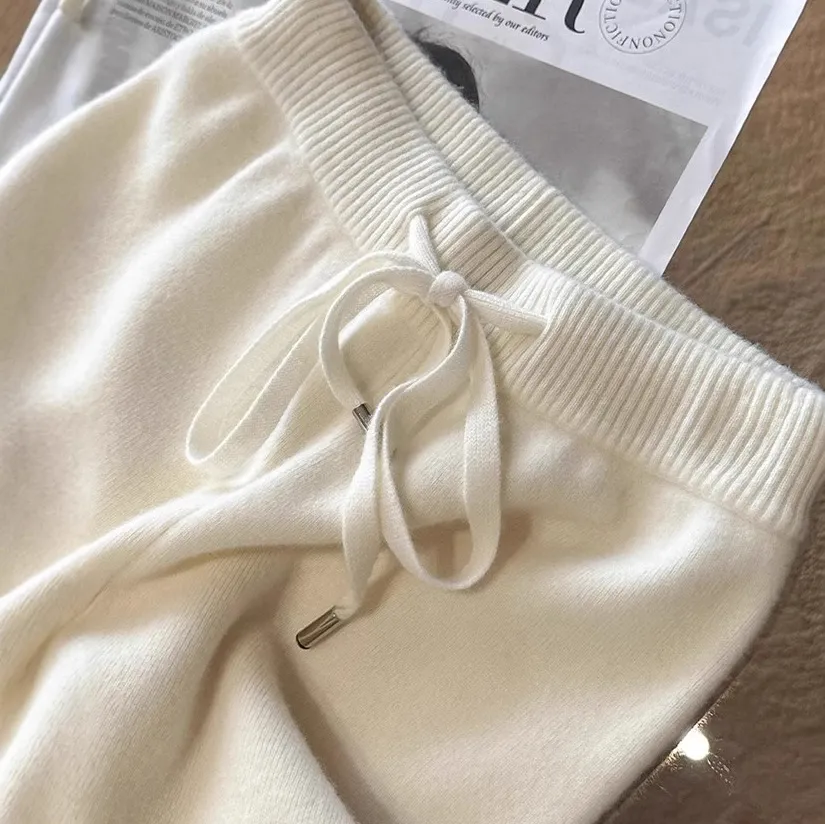 Women Fashion Casual Autumn Winter Solid Color High Waist Wide Leg Pants
