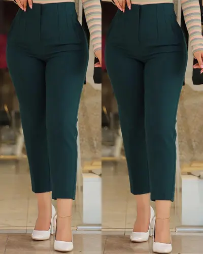 Women Casual Solid Color Slim Fit Cropped Pants