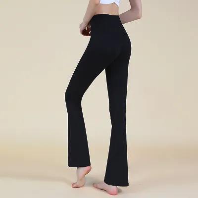 Women Casual Solid Color High Waist Yoga Sports Flared Pants