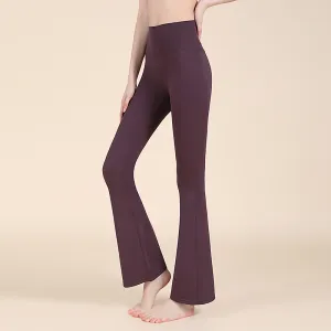 Women Casual Solid Color High Waist Yoga Sports Flared Pants