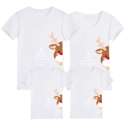 Parent-Child Christmas Green Cartoon Cotton T-Shirt