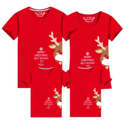 Parent-Child Christmas Green Cartoon Cotton T-Shirt