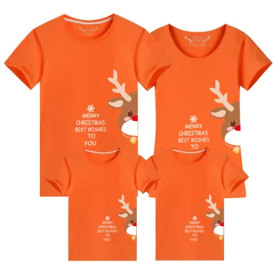 Parent-Child Christmas Green Cartoon Cotton T-Shirt