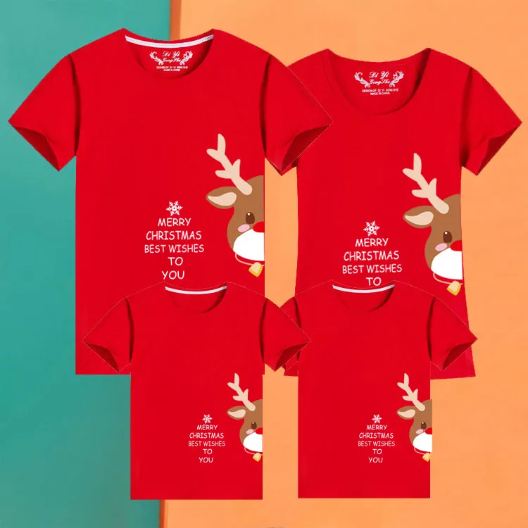Parent-Child Christmas Green Cartoon Cotton T-Shirt