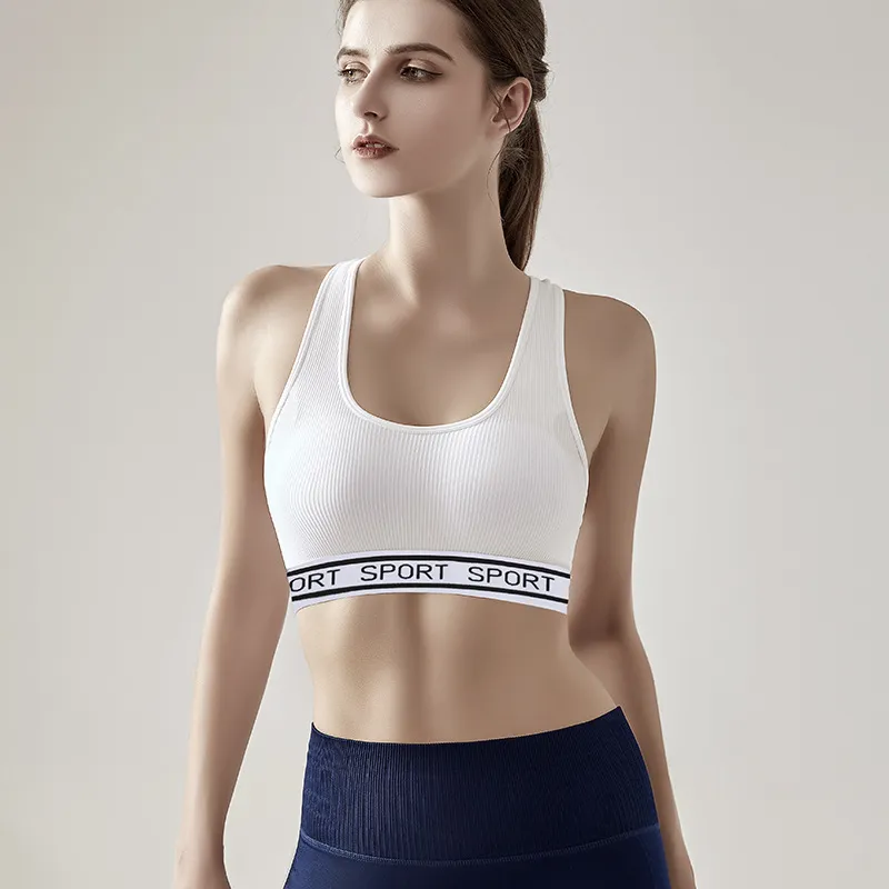 Women Letter Printed Quick-Drying Gather Yoga Vest Sport Bra