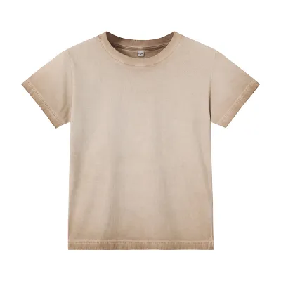 Women Gradient Color 240Gsm Cotton Crewneck Short Sleeve T-Shirt