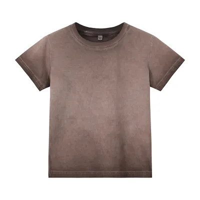 Women Gradient Color 240Gsm Cotton Crewneck Short Sleeve T-Shirt