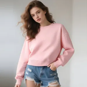 Women Casual 350Gsm 100% Cotton Crewneck Long Sleeve Sweatshirt