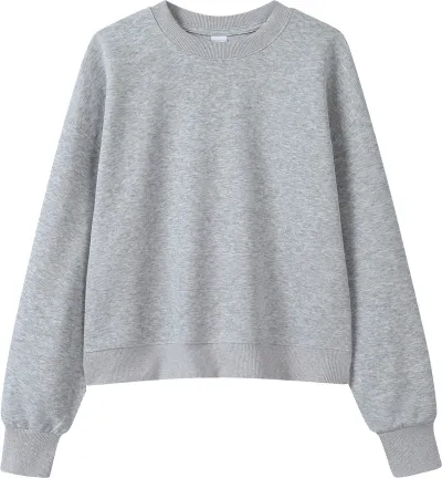 Women Casual 350Gsm 100% Cotton Crewneck Long Sleeve Sweatshirt