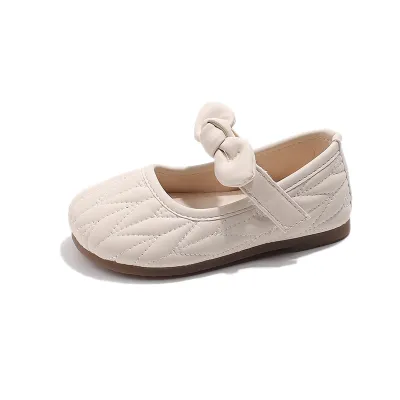 Kids Girls Fashion Autumn Bowknot Velcro Soft Sole PU Leather Shoes