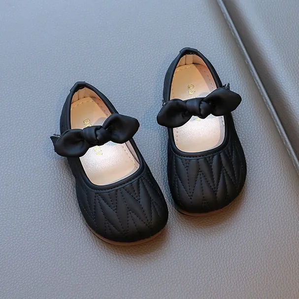 Kids Girls Fashion Autumn Bowknot Velcro Soft Sole PU Leather Shoes