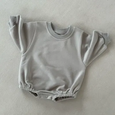 Kids Baby Boys and Girls Fashion Solid Color Round-Neck Long-Sleeve Terry Cotton Rompers