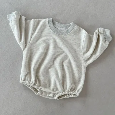 Kids Baby Boys and Girls Fashion Solid Color Round-Neck Long-Sleeve Terry Cotton Rompers