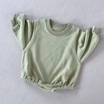 Kids Baby Boys and Girls Fashion Solid Color Round-Neck Long-Sleeve Terry Cotton Rompers