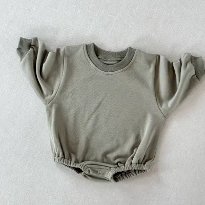 Kids Baby Boys and Girls Fashion Solid Color Round-Neck Long-Sleeve Terry Cotton Rompers