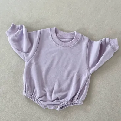 Kids Baby Boys and Girls Fashion Solid Color Round-Neck Long-Sleeve Terry Cotton Rompers