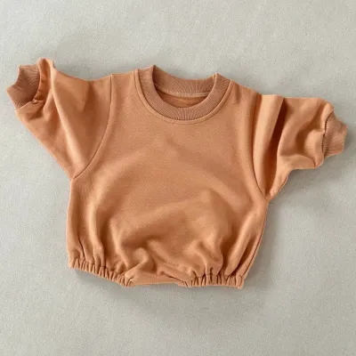 Kids Baby Boys and Girls Fashion Solid Color Round-Neck Long-Sleeve Terry Cotton Rompers