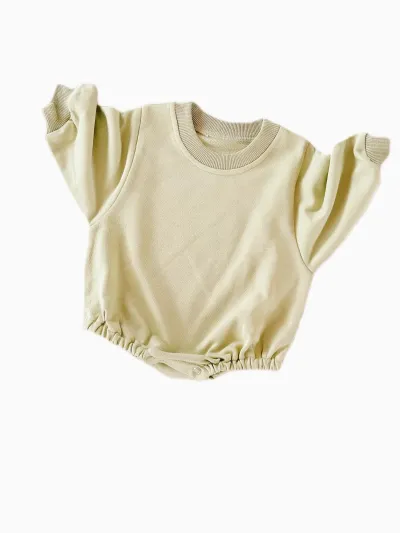 Kids Baby Boys and Girls Fashion Solid Color Round-Neck Long-Sleeve Terry Cotton Rompers