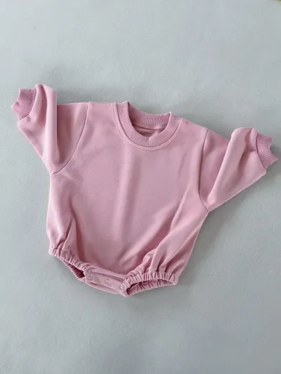 Kids Baby Boys and Girls Fashion Solid Color Round-Neck Long-Sleeve Terry Cotton Rompers