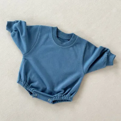 Kids Baby Boys and Girls Fashion Solid Color Round-Neck Long-Sleeve Terry Cotton Rompers