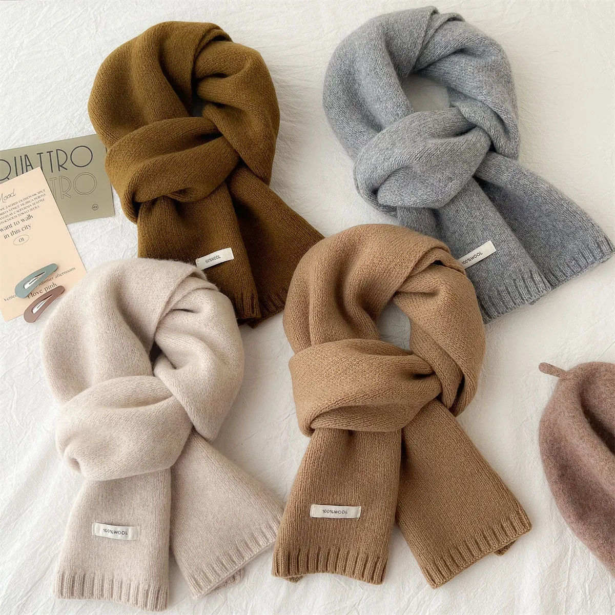 Kids Boys Girls Fashion Solid Color Knit Scarf with Letter Print