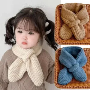 Kids Boys And Girls Fashion Autumn Winter Solid Color Knitted Cross Scarf Unisex Scarf