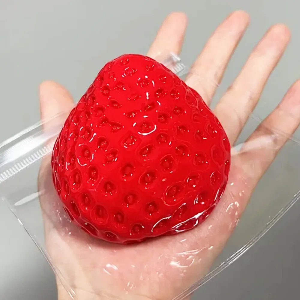 Oil Light Strawberry Soft Silicone Decompression Squishy Toy for Kids Grasp Training
