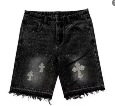 Men Fashion Hip-Hop Rhinestone Straight Denim Shorts