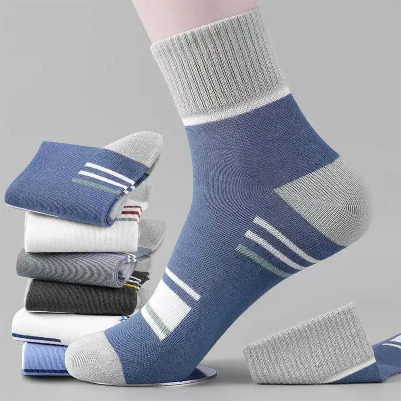 Men's Fashion Casual Color Block Mid-Tube Breathable Sports Socks