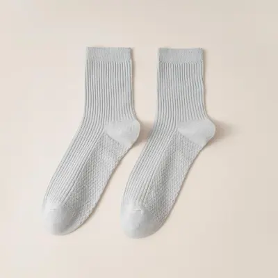 Men's Fashion Solid Color Double Needle Cotton Mid-Calf Socks for Autumn Winter