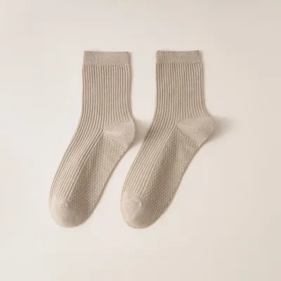 Men's Fashion Solid Color Double Needle Cotton Mid-Calf Socks for Autumn Winter