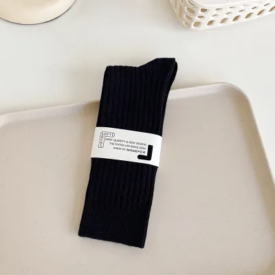 Women Fashion Casual Solid Color Cotton Stacked Socks