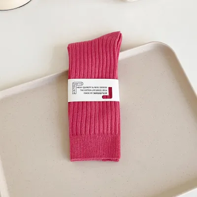 Women Fashion Casual Solid Color Cotton Stacked Socks