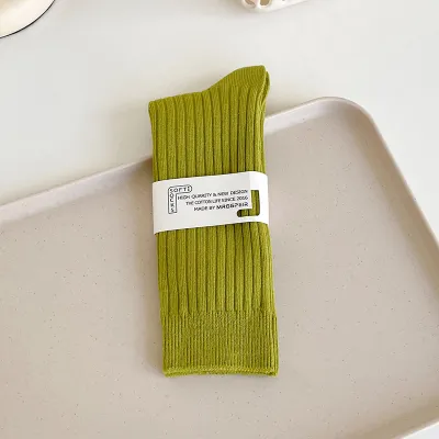 Women Fashion Casual Solid Color Cotton Stacked Socks