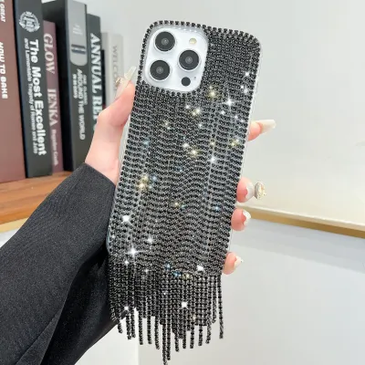 Women Fashion Solid Color Rhinestone Tassel Drop-Resistant Two In One Iphone Case