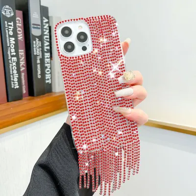 Women Fashion Solid Color Rhinestone Tassel Drop-Resistant Two In One Iphone Case