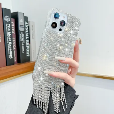 Women Fashion Solid Color Rhinestone Tassel Drop-Resistant Two In One Iphone Case