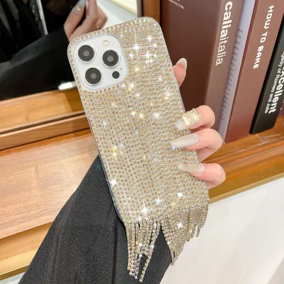 Women Fashion Solid Color Rhinestone Tassel Drop-Resistant Two In One Iphone Case